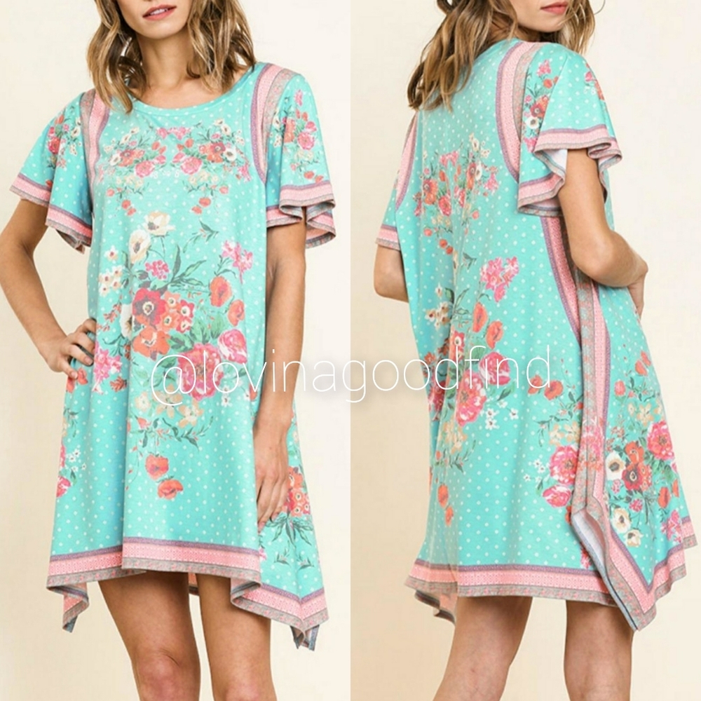 UMGEE Floral Scarf Print Handkerchief Sharkbite Tunic/Dress EUC sz S